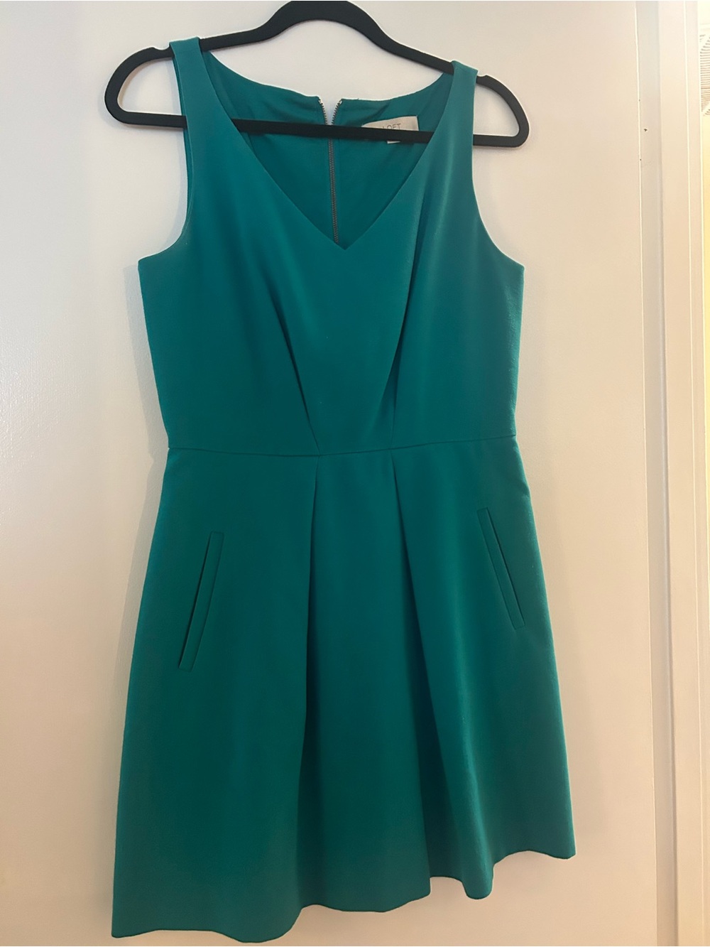 LOFT Teal Sleeveless V-Neck Fit-and-Flare Dress